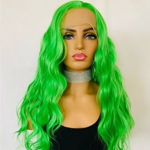 Beautiful Bright Green 13x2.5 Lace Front Premium Fiber Wig for Events/Daily Wear